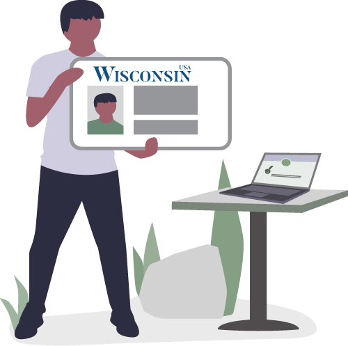 Illustration of person holding a Wisconsin driver's license